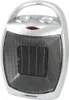 A silver and black ceramic fan heater is shown against a white background. Voir les images du produit