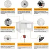 A diagram illustrating the features of a white pop-up gazebo. Voir les images du produit