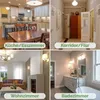 A collage of four interior scenes: a kitchen/dining area, a hallway with doors, a living room with a fireplace, and a bathroom with a vanity and bathtub. Produktbild-Vorschau