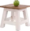 A rustic wooden stool with a wooden top and a green apple on it, set against a white background. Náhľad obrázku produktu