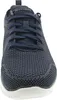 A close-up, front-facing view of a navy blue Skechers shoe. Produktbild-Vorschau