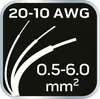 A graphic showing wire gauges in both AWG and mm². Produktbild-Vorschau
