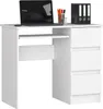 A white PC desk with a laptop and office supplies. Voir les images du produit