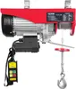 A red and silver electric hoist with a black remote control and hook, isolated on a white background. Náhled obrázku produktu