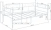 A technical diagram of a white metal daybed with dimensions shown. Voir les images du produit
