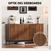 A wooden sideboard in a room setting, with decorative items on top and a robot vacuum cleaner underneath. Produktbild-Vorschau