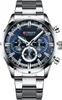 A close-up studio shot of a men's wristwatch with a blue dial and silver metal band, presented on a white background. Produktbild-Vorschau