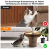 A collage showing a cat scratching furniture before and after using a cardboard scratching toy. Produktbild-Vorschau