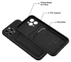 A black phone case with a cardholder slot is shown with labels pointing out its features. Podgląd zdjęcia produktu