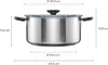 A stainless steel pot with a lid, showing dimensions. Podgląd zdjęcia produktu