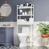 A bathroom scene with a toilet shelf, toilet, vanity, and a plant. Náhled obrázku produktu