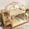 A children's bunk bed with a house-shaped frame, decorated with star-shaped lights, in a bedroom setting. Náhled obrázku produktu
