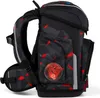 A side view of a black and red patterned backpack. Produktbild-Vorschau
