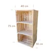 A wooden crate shelf unit with dimensions indicated by measurement lines and text. Produktbild-Vorschau