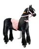 A black toy horse with a pink saddle and bridle, standing on a white background. Anteprima dell’immagine prodotto