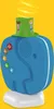 A blue elephant-shaped toy with a green hat on top, set against a yellow background. Produktbild-Vorschau