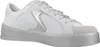A white sneaker with silver accents and a thick silver sole is shown from a side angle against a white background. Produktbild-Vorschau