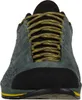 Vorderansicht des TX2 Evo Leather Zustiegsschuhs von La Sportiva in Grau und Schwarz mit gelben Schnürsenkeln. Produktbild-Vorschau