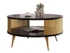 A round coffee table with a black marble-like top and a gold slatted base, placed on a white background. Náhľad obrázku produktu