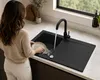Granitspüle 76x44 cm mit Schwarzer Armatur – Küchenspüle Produktbild-Vorschau 3