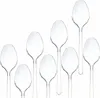 A collection of transparent plastic spoons arranged on a white background. Produktbild-Vorschau