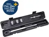 A torque wrench and its accessories are neatly arranged in a black plastic case against a white background. The case is open, revealing the tools inside. Produktbild-Vorschau