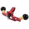 A red woodworking hand plane with black knobs and gold accents, isolated on a white background. Produktbild-Vorschau