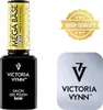 A product shot of a bottle of Victoria Vynn Mega Base Clear gel polish, alongside marketing badges. Náhled obrázku produktu