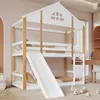 A child's bedroom with a bunk bed featuring a slide and ladder. Produktbild-Vorschau