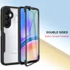 A product shot of a phone case with a built-in screen protector, presented with marketing text. Produktbild-Vorschau