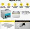 Marketing image showing an ultrasonic cleaner and its features. Voir les images du produit