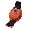 A close-up, angled view of an orange watch with a black strap against a white background. Produktbild-Vorschau