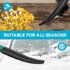 A split image showing a leaf blower being used to clear leaves in autumn and snow in winter, with text indicating it is suitable for all seasons. Produktbild-Vorschau