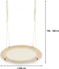 A beige round swing with white padding, suspended by ropes, with size indicators. Produktbild-Vorschau