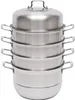A stack of stainless steel steaming pots with a lid. Podgląd zdjęcia produktu