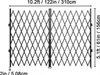 A black expandable metal gate shown in a wide, open state with dimensions indicated. Anteprima dell’immagine prodotto