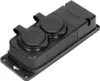 A black electrical outlet with two covered sockets, mounted on a black base with screw holes. Anteprima dell’immagine prodotto
