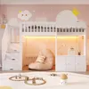 A child's bedroom with a loft bed, beanbag chair, and toys. Voir les images du produit