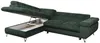 A green sectional sofa with its storage compartment open, showing the interior and lifting mechanism. Produktbild-Vorschau
