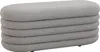 A light gray boucle ottoman with a layered, rounded design. Produktbild-Vorschau