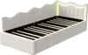 A beige upholstered bed frame with a wavy headboard and integrated LED lighting. Anteprima dell’immagine prodotto