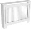 A white radiator cover with vertical slats. Náhled obrázku produktu