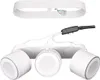 A white ceiling light fixture with three adjustable spotlights and its mounting hardware. Produktbild-Vorschau
