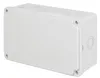 A white electrical junction box with multiple circular knockouts for cable entry, shown from a three-quarter angle against a white background. Produktbild-Vorschau