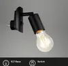 A black plug-in lamp with an exposed light bulb and a switch. Produktbild-Vorschau