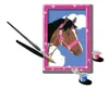 A paint-by-numbers kit featuring a horse's head in a glittery pink frame, with a paintbrush and paint pots. Anteprima dell’immagine prodotto