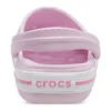 A close-up, back view of a pink and white Crocs clog for kids. Produktbild-Vorschau