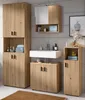 A modern bathroom vanity set with storage cabinets and a mirror. Produktbild-Vorschau