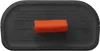 Close-up of the bottom of a black electronic device, showing regulatory text and a small orange strap. Anteprima dell’immagine prodotto