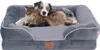 A dog and a cat are resting together on a gray pet bed. Náhľad obrázku produktu